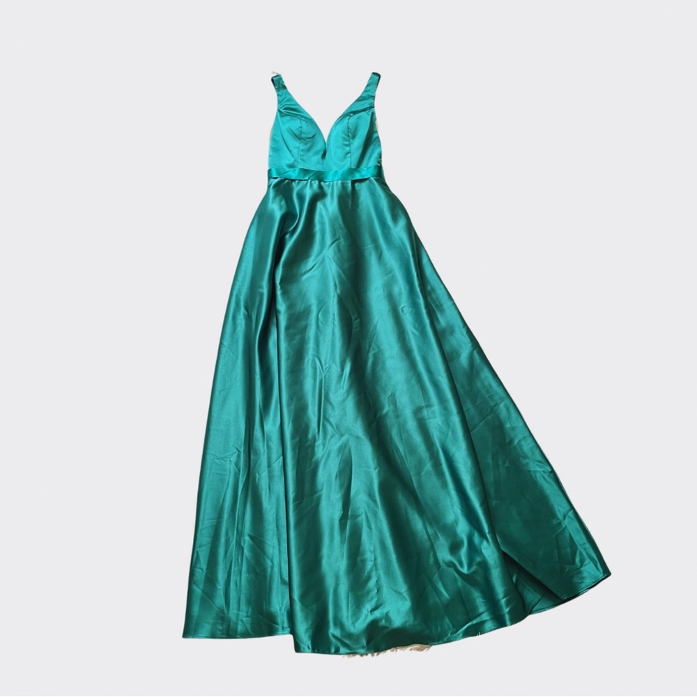Ashley & Justin Bridesmaids Emerald Green Satin Formal Ball Gown Size 6 NWT Lace - Picture 3 of 15